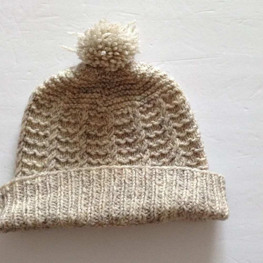Pom-Pom Hat One Size Cream Winter Beanie